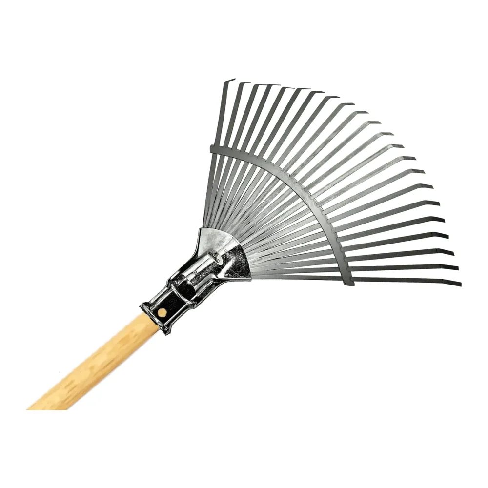 Raco 53736 Ahşap Saplı Ayarlı Kelepçeli Metal Çim ve Yaprak Toplama Tırmığı 30-45 cm – Ürün görseli